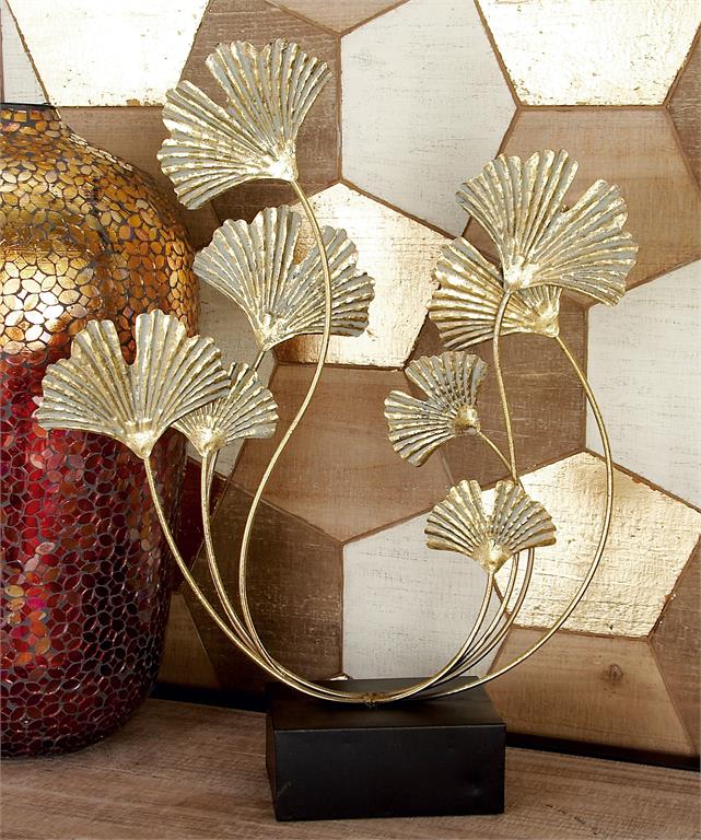 GOLD METAL FLORAL CURVED SCULPTURE