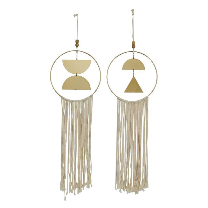 GOLD METAL GEOMETRIC WALL DECOR WITH FRINGE DETAILING