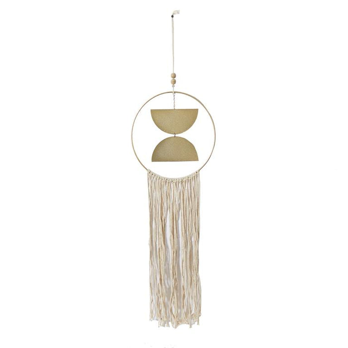 GOLD METAL GEOMETRIC WALL DECOR WITH FRINGE DETAILING