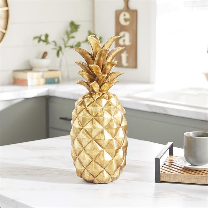 GOLD POLYSTONE FRUIT PINEAPPLE SCULPTURE