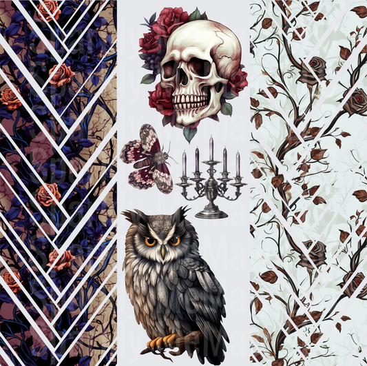 Gothic Skull Owl Rose Sheet 10x10 Inch Sheet