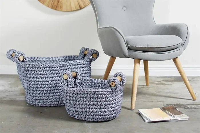 Gray Polyester Bohemian Storage Basket