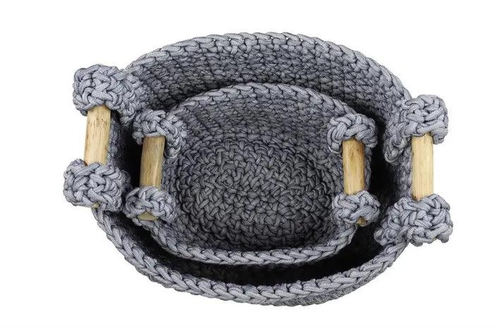 Gray Polyester Bohemian Storage Basket