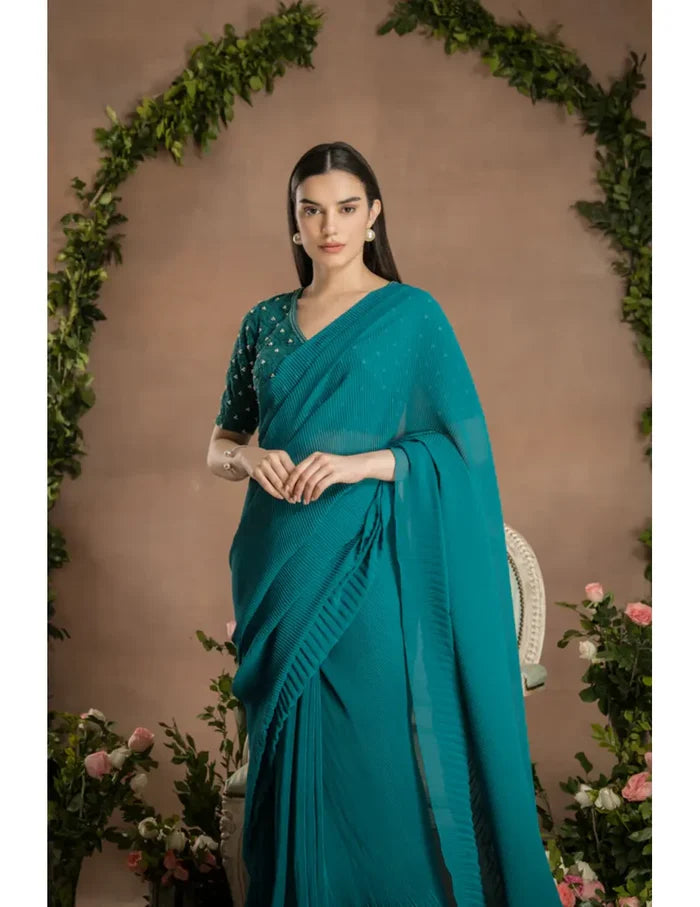 Pre-Draped Pine Green Saree