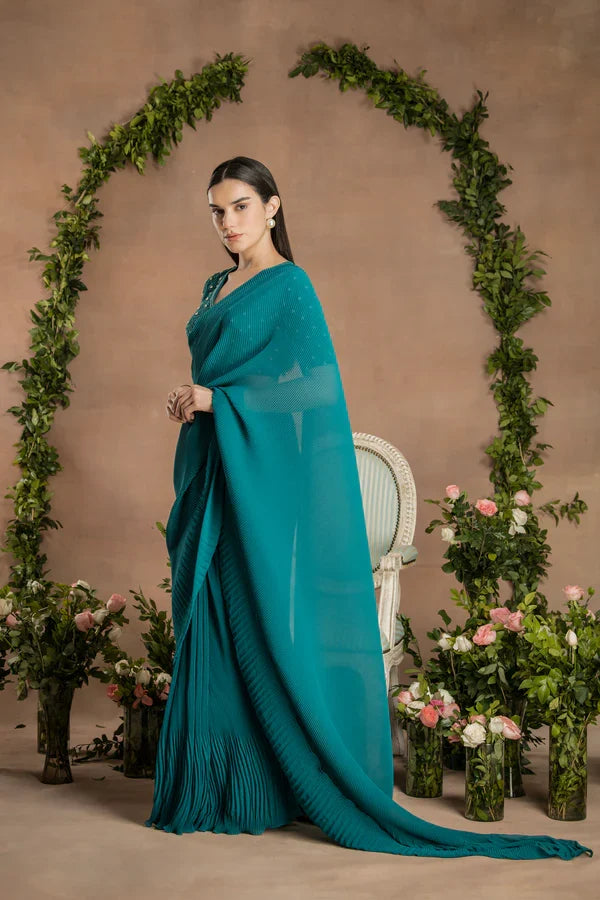Pine green festive saree