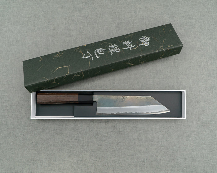 Hatsukokoro / Motokyuuichi Hamono "Kurosagi" Aogami Super 3-Layer Kurouchi 180mm Bunka