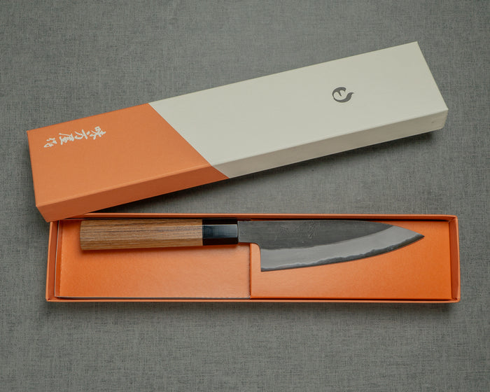 Hinoura "Ajikataya" Shirogami #2 Kurouchi 120mm Petty with Teak Handle