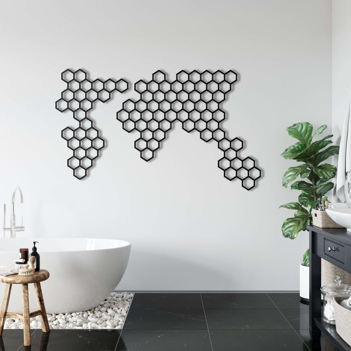 Honeycombs World Map Metal Wall Art - Decor available at Dekadron for $99.90