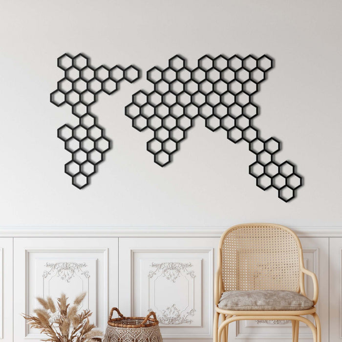 Honeycombs World Map Metal Wall Art - Decor available at Dekadron for $139.90