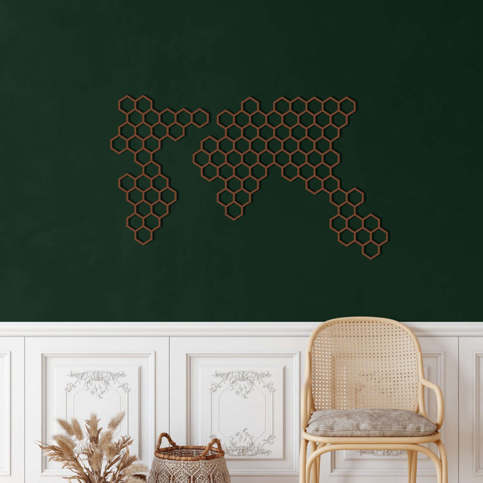 Honeycombs World Map Metal Wall Art - Decor available at Dekadron for $109.90