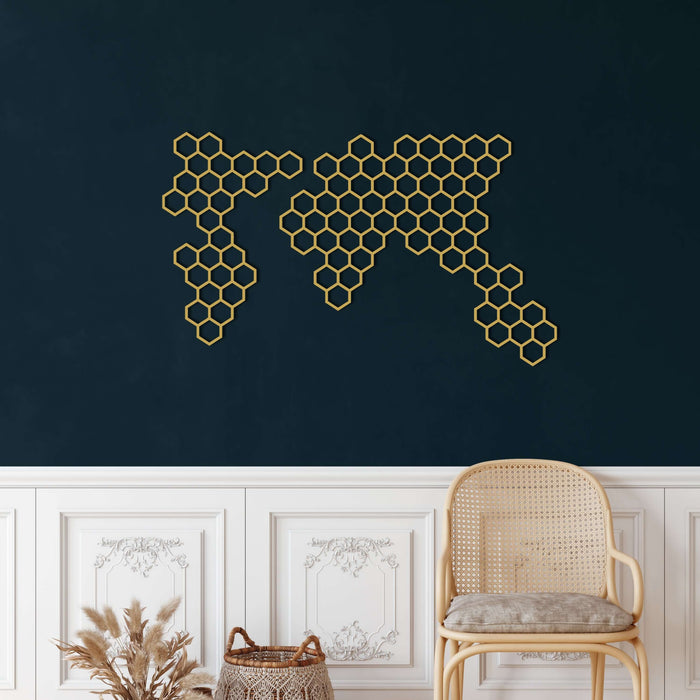 Honeycombs World Map Metal Wall Art - Decor available at Dekadron for $109.90