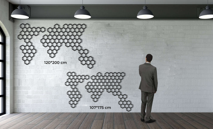 Honeycombs World Map Metal Wall Art - Decor available at Dekadron for $99.90