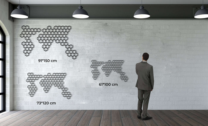 Honeycombs World Map Metal Wall Art - Decor available at Dekadron for $99.90