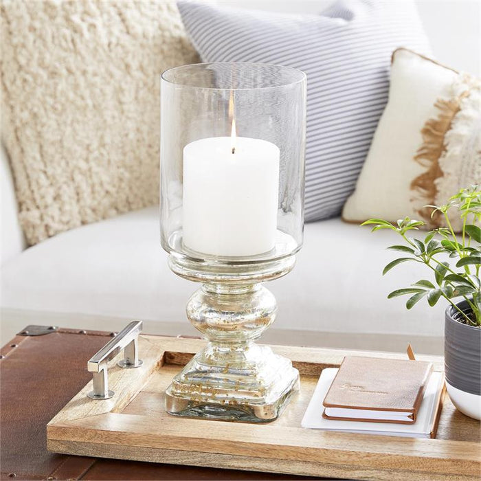 HURRICANE LAMP WITH FAUX MERCURY GLASS FINISH