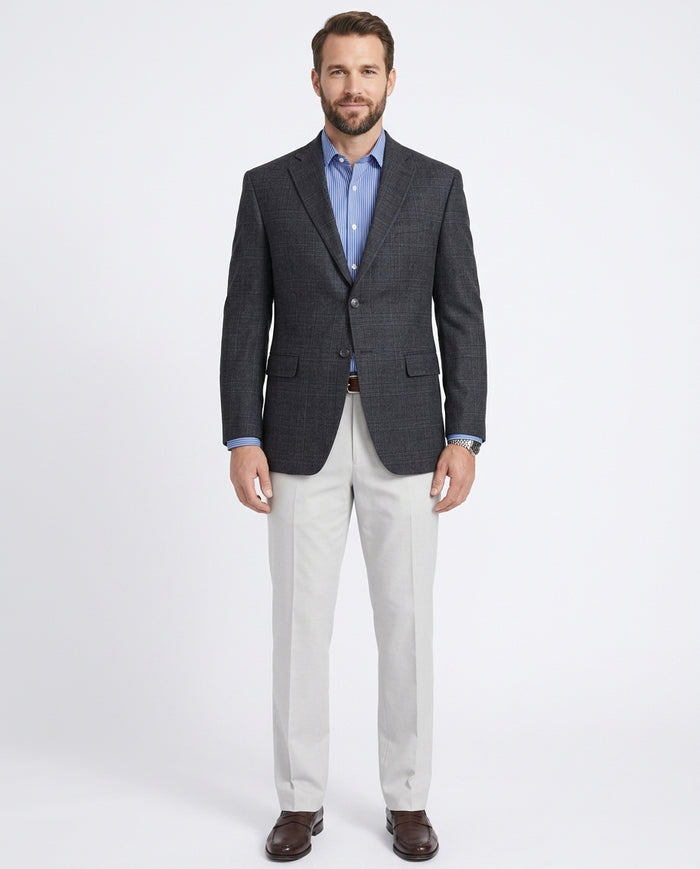 I Uomo Men's Regular Fit Charcoal Gray Blue Plaid 100% Wool Flannel Sportcoat - The Suit Depot