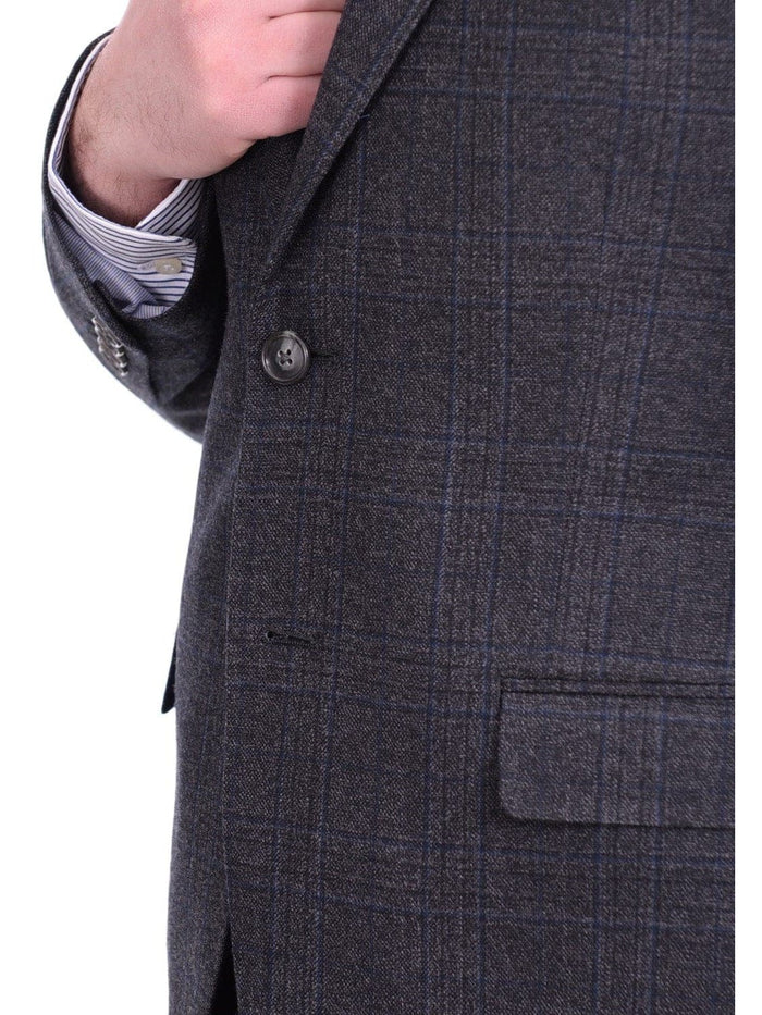 I Uomo BLAZERS I Uomo Men's Regular Fit Charcoal Gray Blue Plaid 100% Wool Flannel Sportcoat