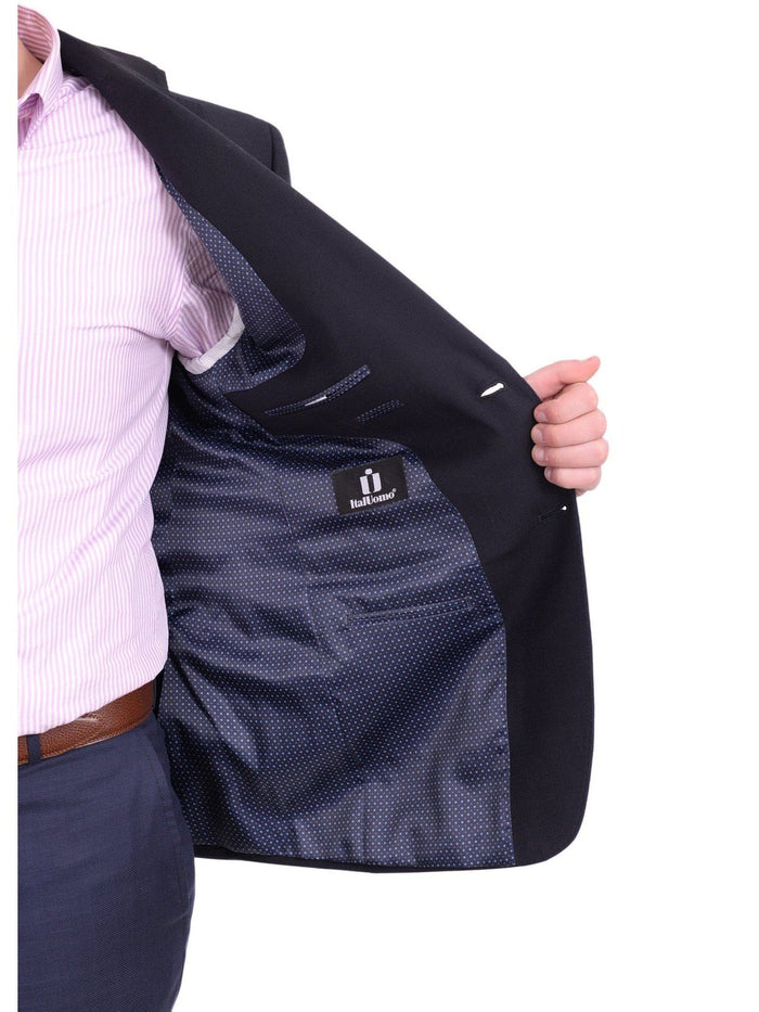 I Uomo Mens Bestselling Jackets I Uomo Men's Regular Fit Navy Blue Textured Two Button Wool Blazer Sportcoat