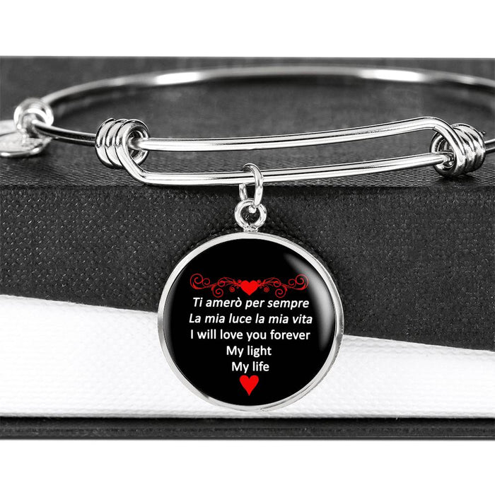 I Will Love You Forever in Red with Circle Charm Bangle in Gold & Stainless Steel