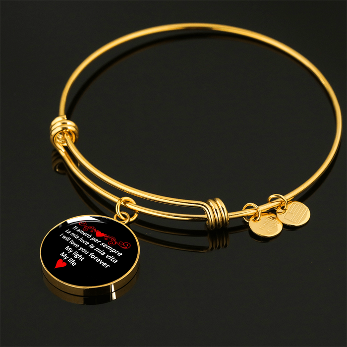 I Will Love You Forever in Red with Circle Charm Bangle in Gold & Stainless Steel