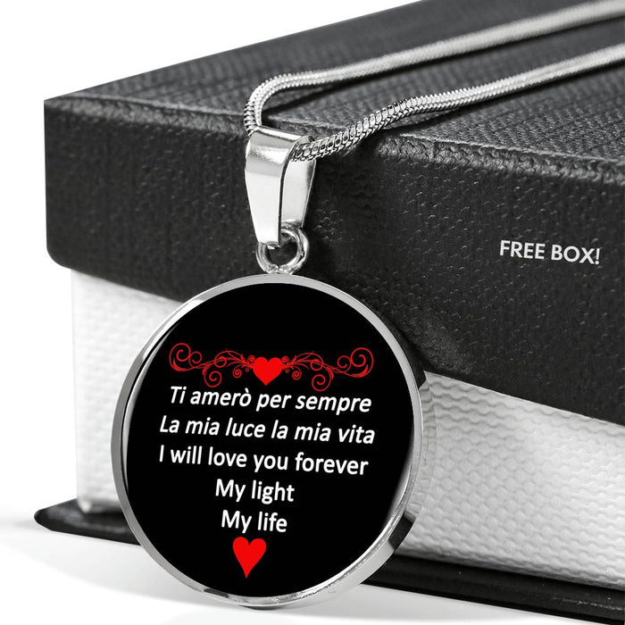 I Will Love You Forever Red with Circle Pendant Necklace in Gold & Stainless Steel