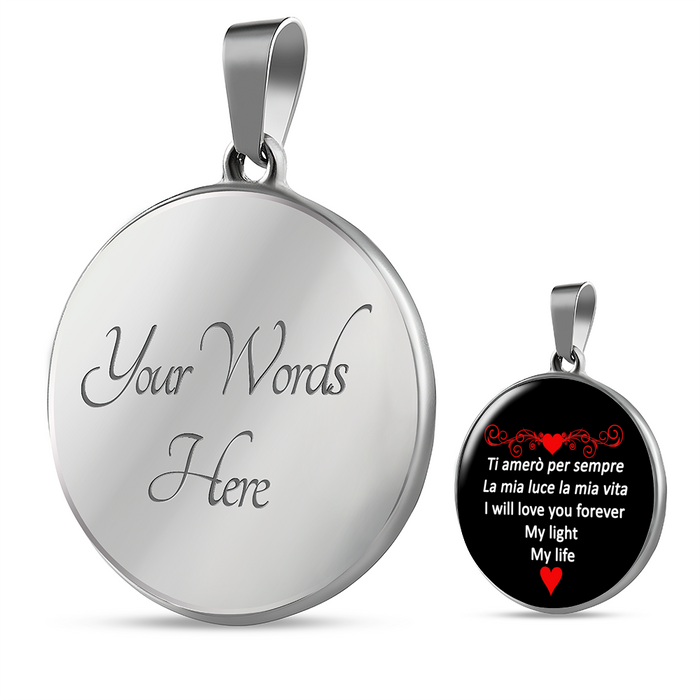 I Will Love You Forever Red with Circle Pendant Necklace in Gold & Stainless Steel