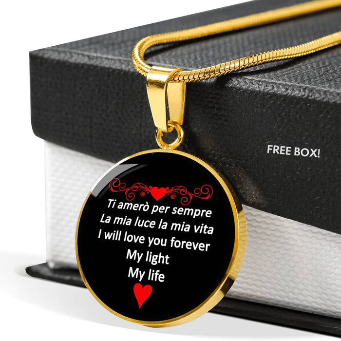 I Will Love You Forever Red with Circle Pendant Necklace in Gold & Stainless Steel