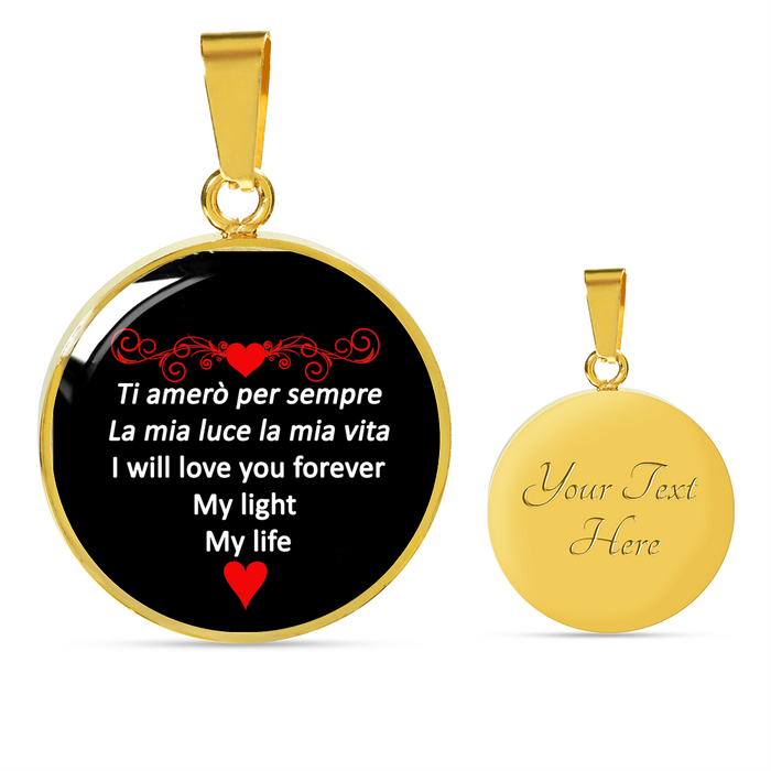 I Will Love You Forever Red with Circle Pendant Necklace in Gold & Stainless Steel