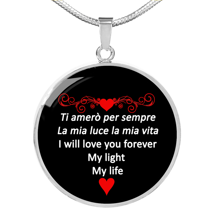 I Will Love You Forever Red with Circle Pendant Necklace in Gold & Stainless Steel