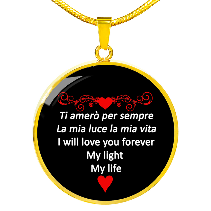 I Will Love You Forever Red with Circle Pendant Necklace in Gold & Stainless Steel