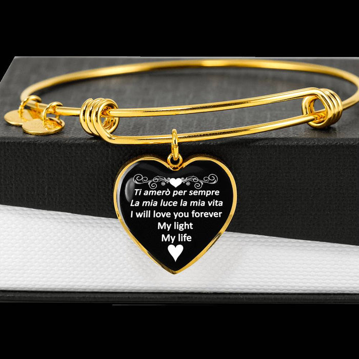 I Will Love You Forever with Heart Charm Bangle in Gold & Stainless Steel