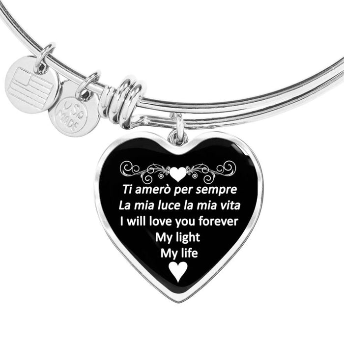 I Will Love You Forever with Heart Charm Bangle in Gold & Stainless Steel