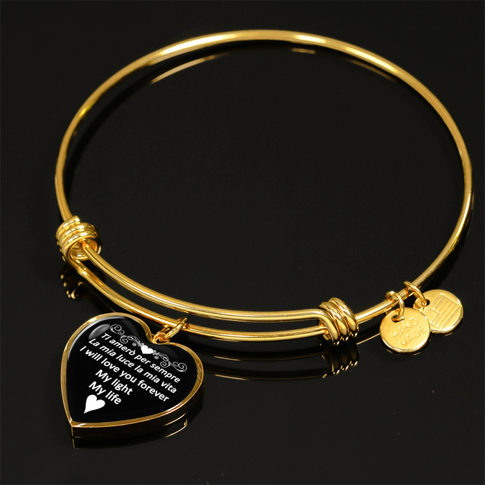 I Will Love You Forever with Heart Charm Bangle in Gold & Stainless Steel