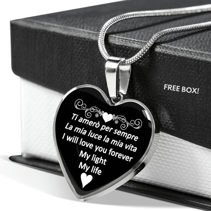 I Will Love You Forever with Heart Pendant Necklace in Gold & Stainless Steel