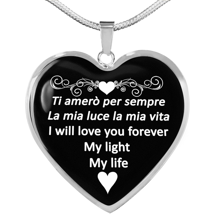 I Will Love You Forever with Heart Pendant Necklace in Gold & Stainless Steel