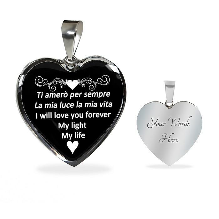 I Will Love You Forever with Heart Pendant Necklace in Gold & Stainless Steel