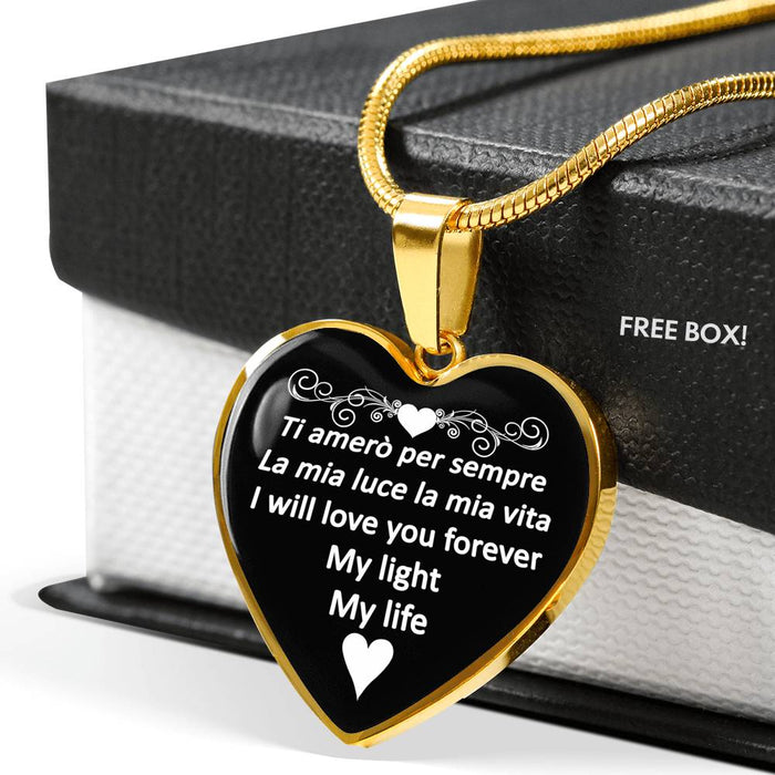 I Will Love You Forever with Heart Pendant Necklace in Gold & Stainless Steel