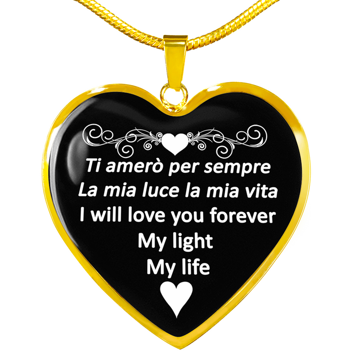 I Will Love You Forever with Heart Pendant Necklace in Gold & Stainless Steel