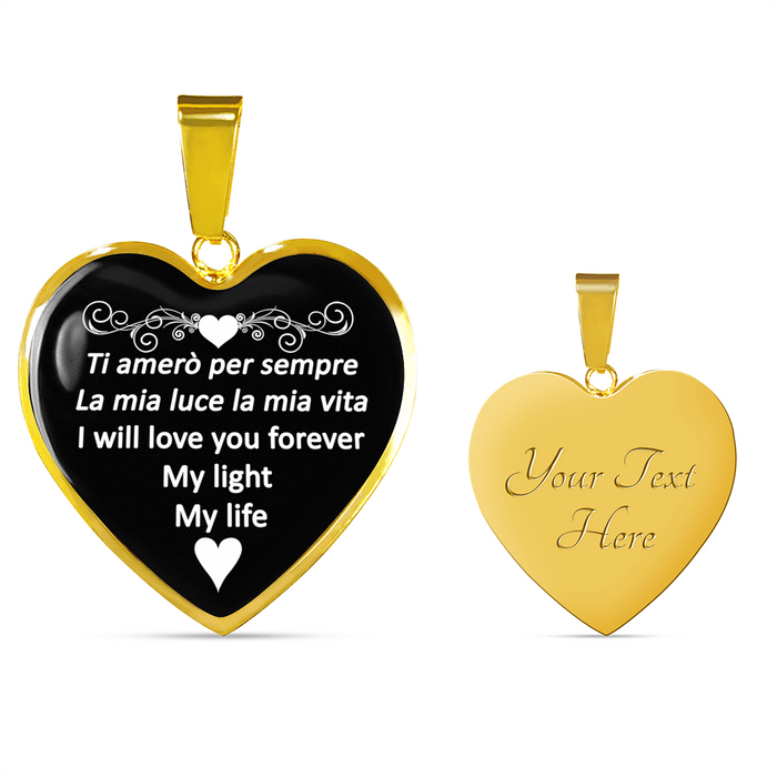 I Will Love You Forever with Heart Pendant Necklace in Gold & Stainless Steel