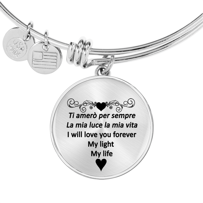 I Will Love You Forever with Transparent Circle Charm Bangle in Gold & Stainless Steel