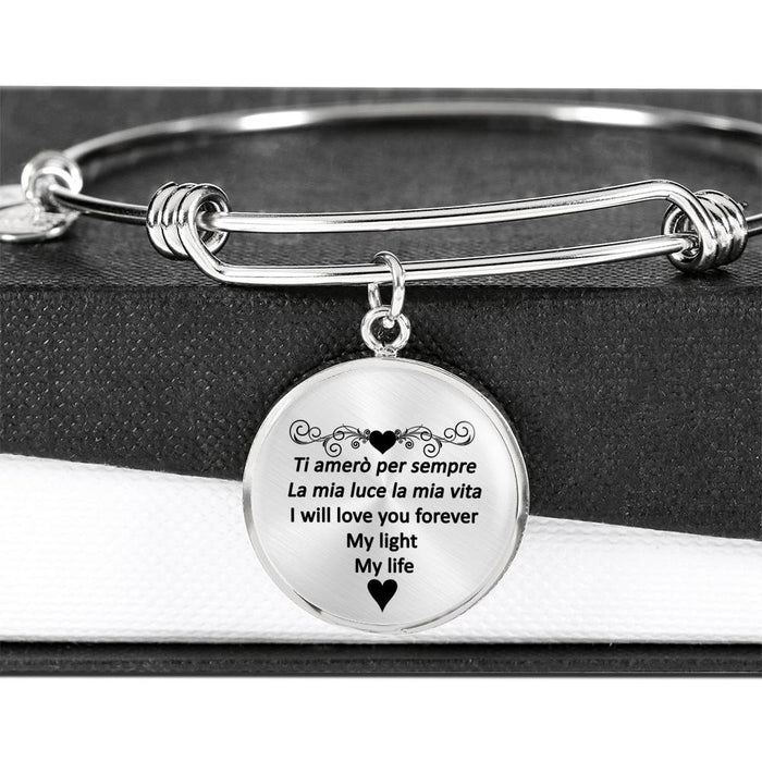 I Will Love You Forever with Transparent Circle Charm Bangle in Gold & Stainless Steel