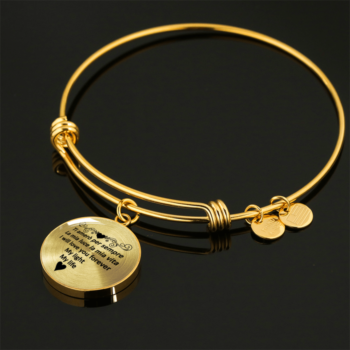 I Will Love You Forever with Transparent Circle Charm Bangle in Gold & Stainless Steel