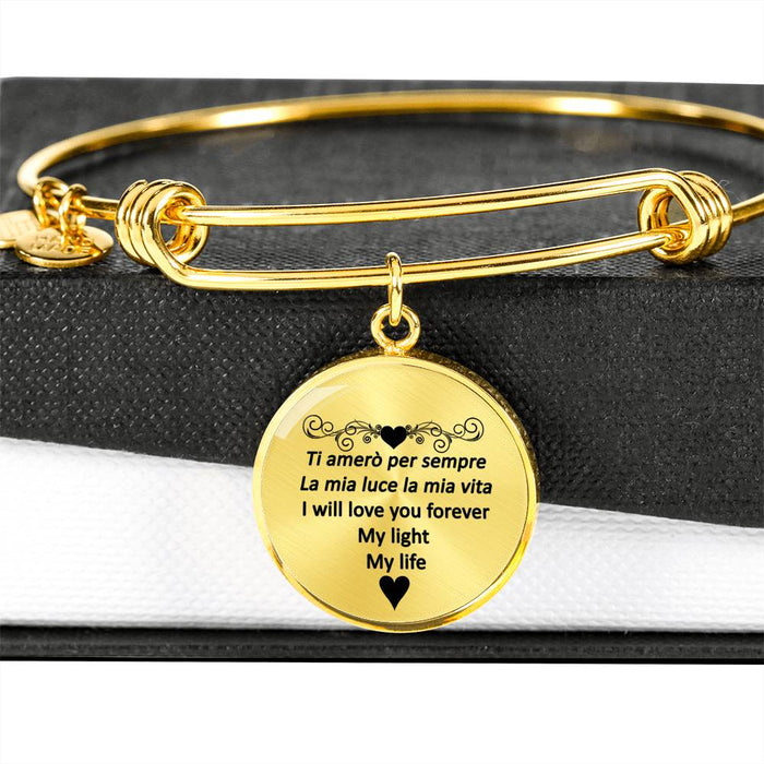 I Will Love You Forever with Transparent Circle Charm Bangle in Gold & Stainless Steel