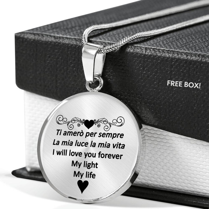 I Will Love You Forever with Transparent Circle Pendant Necklace in Gold & Stainless Steel