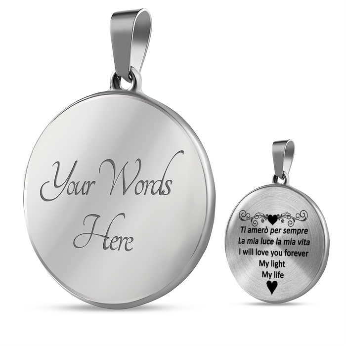 I Will Love You Forever with Transparent Circle Pendant Necklace in Gold & Stainless Steel