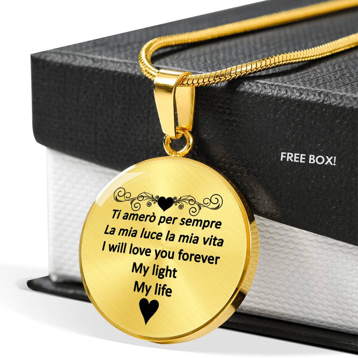 I Will Love You Forever with Transparent Circle Pendant Necklace in Gold & Stainless Steel