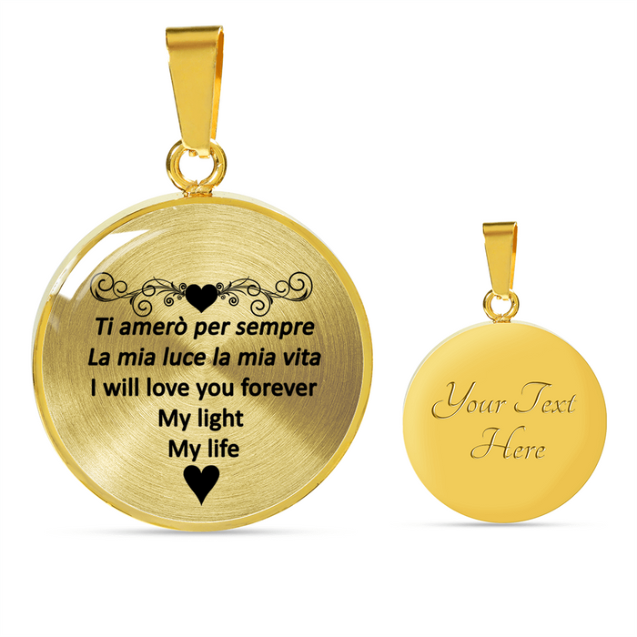 I Will Love You Forever with Transparent Circle Pendant Necklace in Gold & Stainless Steel