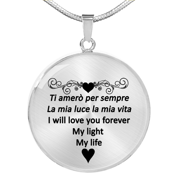 I Will Love You Forever with Transparent Circle Pendant Necklace in Gold & Stainless Steel