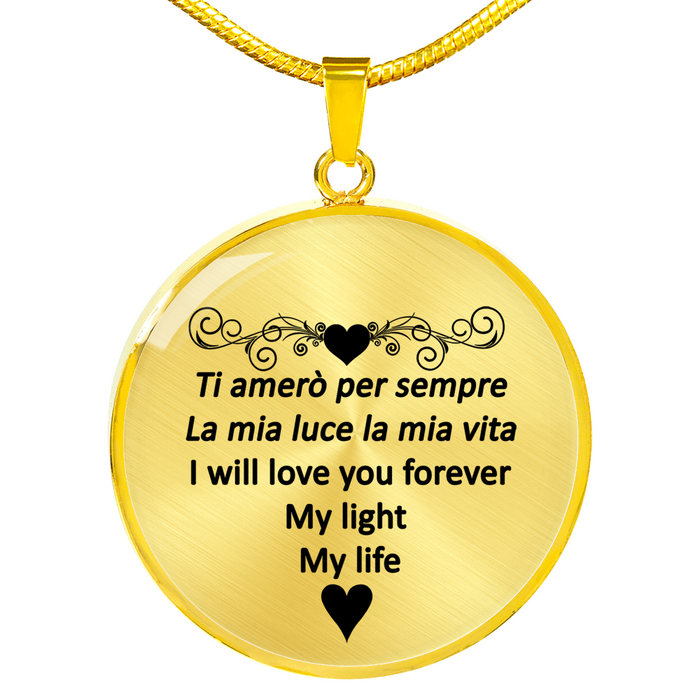 I Will Love You Forever with Transparent Circle Pendant Necklace in Gold & Stainless Steel