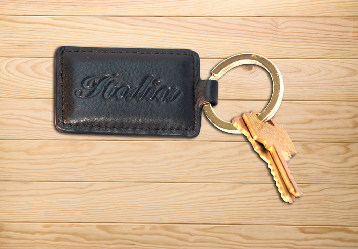 Italia Keychain - Black Embossed Leather