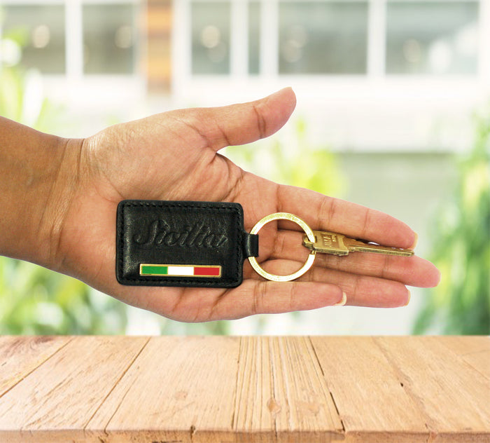 Italia Keychain - Black Embossed Leather
